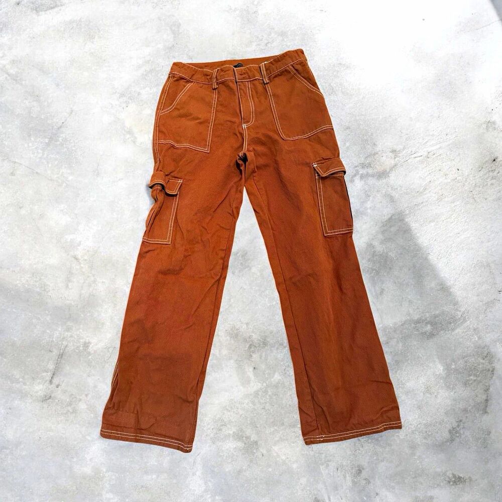 Hesper Women’s Brown Twill Cargo Pants Flat Front Solid Pockets Regular M
